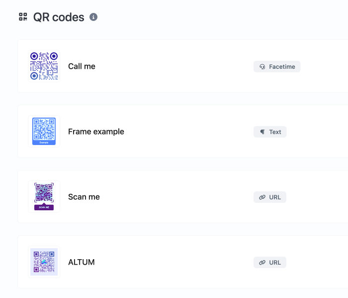 Captura de pantalla de la página del sistema de códigos QR de la aplicación